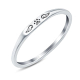 Paw Print & Wings Oxidized Band Solid 925 Sterling Silver Thumb Ring (2.2mm)
