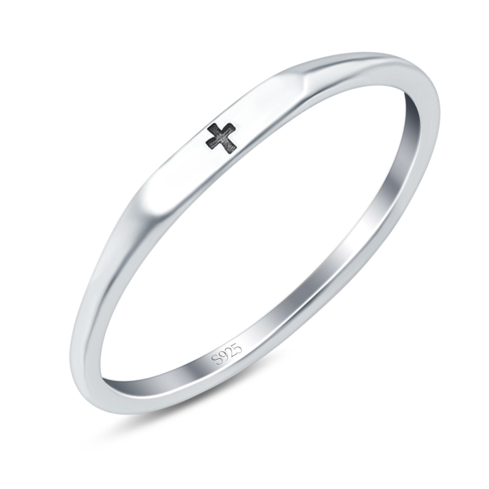 Small Cross Oxidized Band Solid 925 Sterling Silver Thumb Ring (2.2mm)