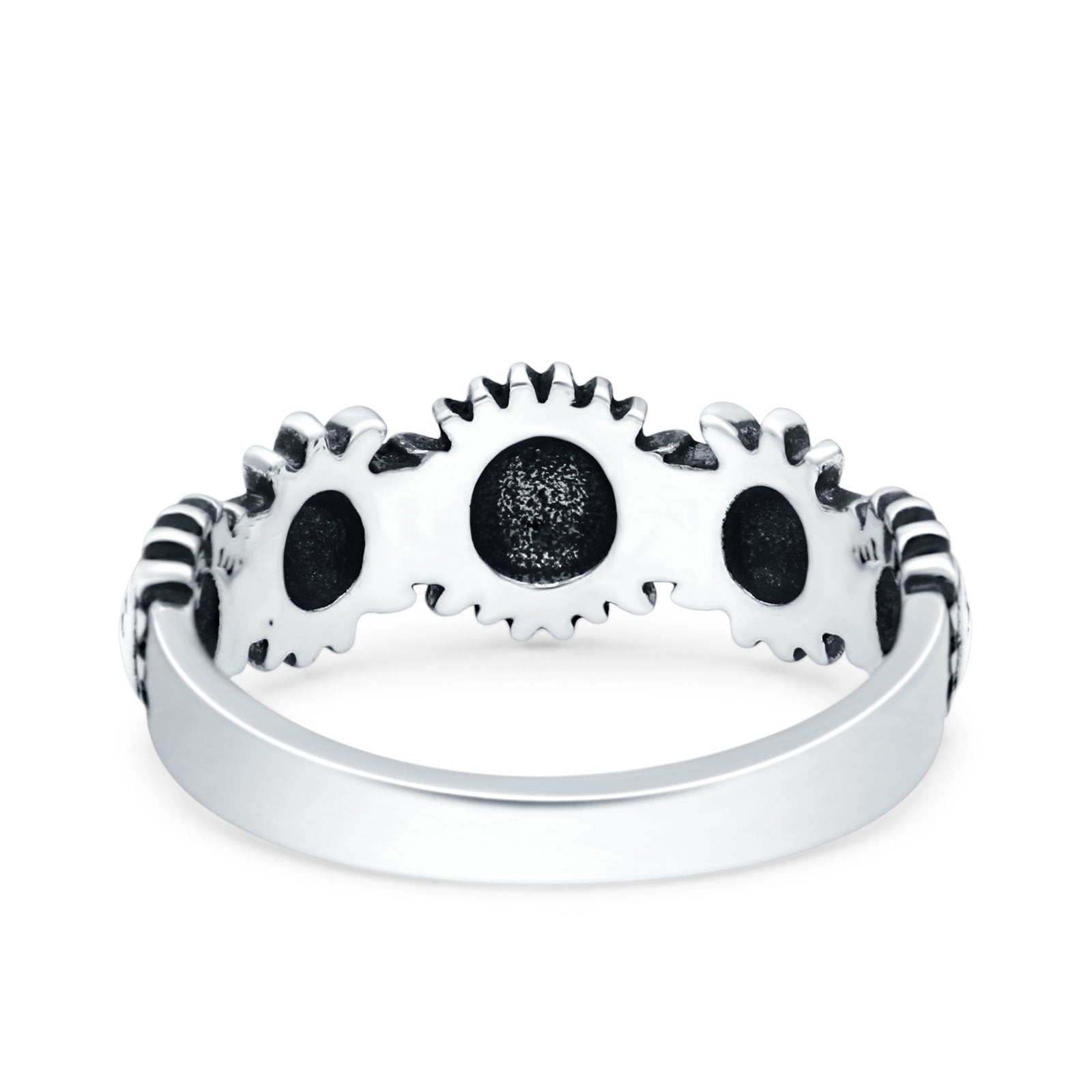 Sun Smiley Face Happy Sunflower Oxidized Band Solid 925 Sterling Silver Thumb Ring (7mm)