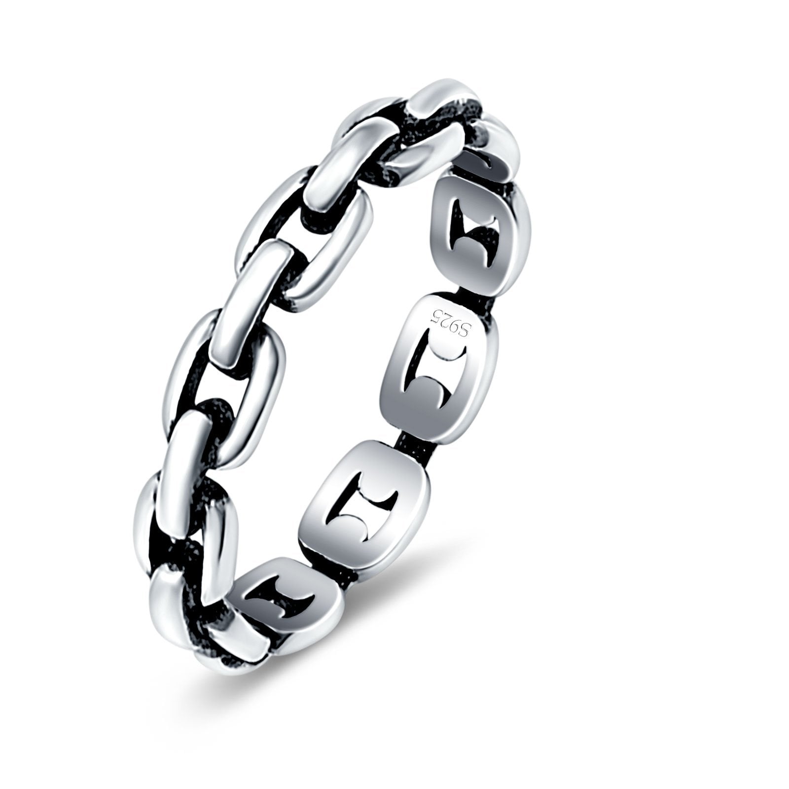 Chain Link Oxidized Band Solid 925 Sterling Silver Thumb Ring (4mm)
