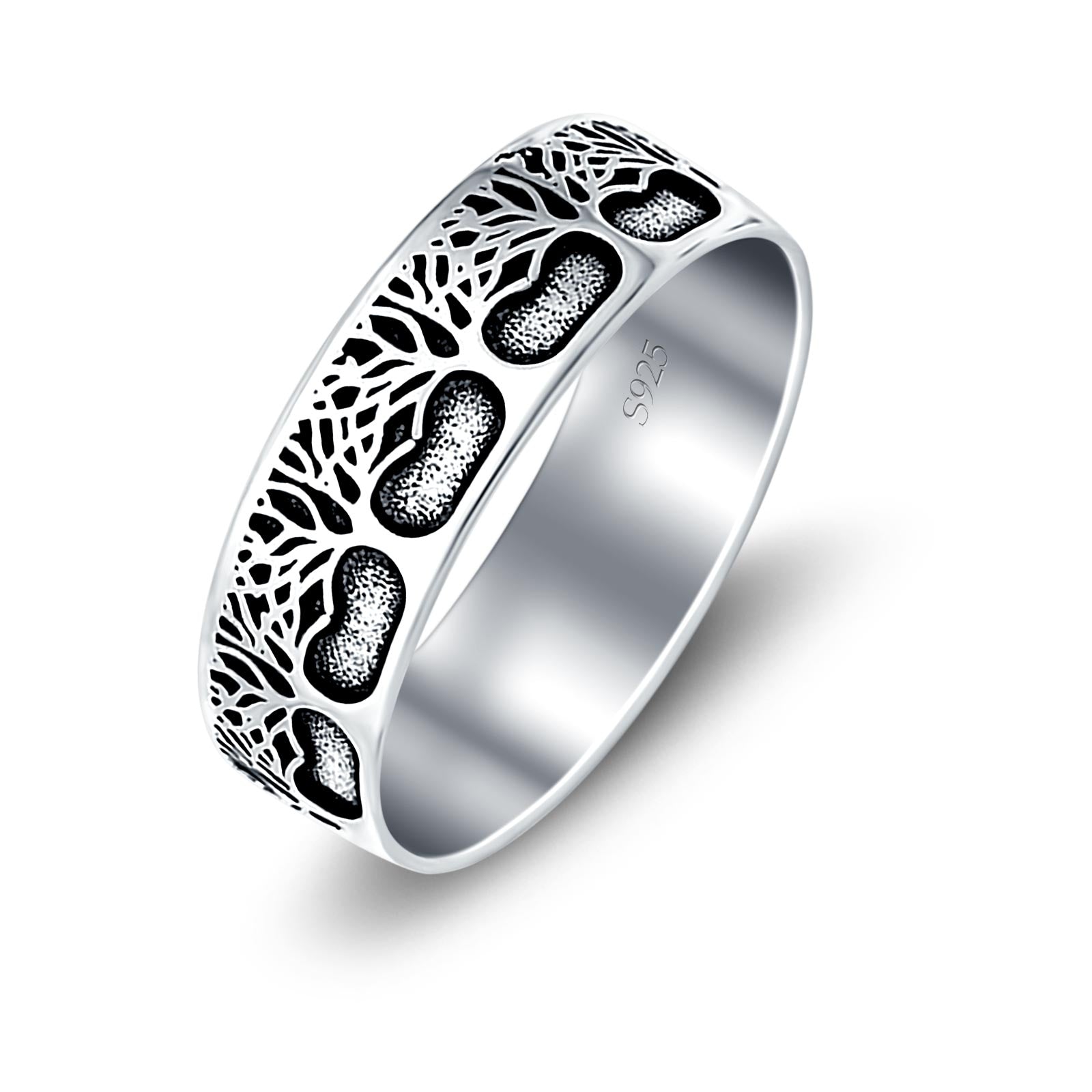 Trees Oxidized Band Solid 925 Sterling Silver Thumb Ring (7mm)