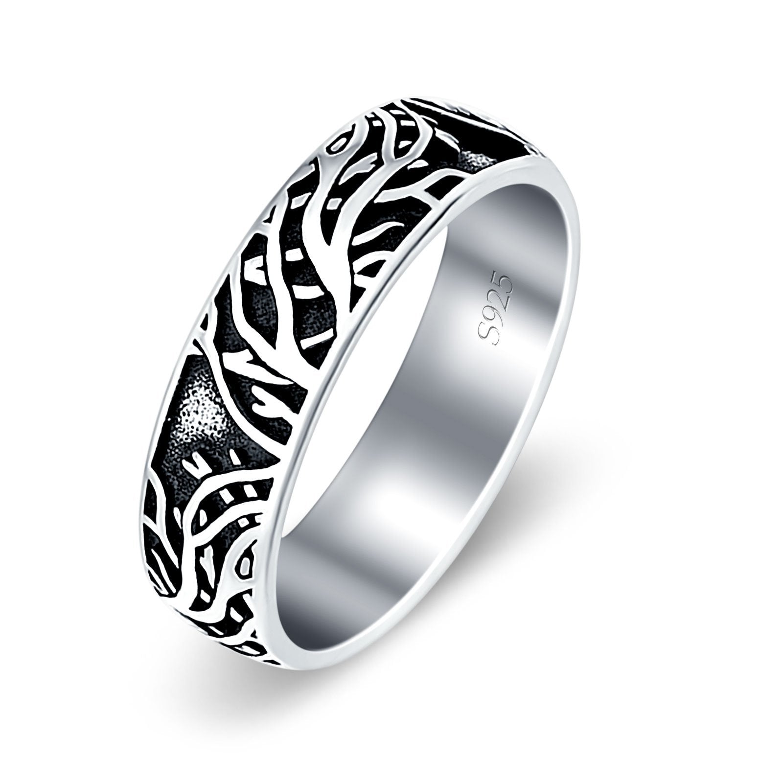 Branches Oxidized Band Solid 925 Sterling Silver Thumb Ring (6mm)