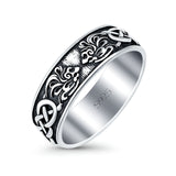 Celtic Oxidized Band Solid 925 Sterling Silver Thumb Ring (7mm)