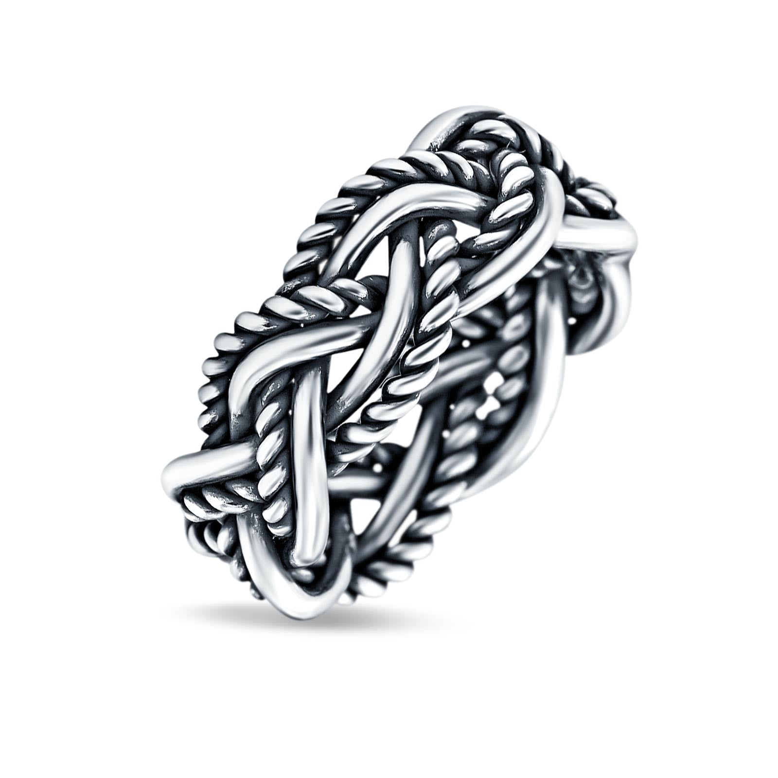 Infinity Crisscross Weave Oxidized Band Solid 925 Sterling Silver Thumb Ring (8mm)