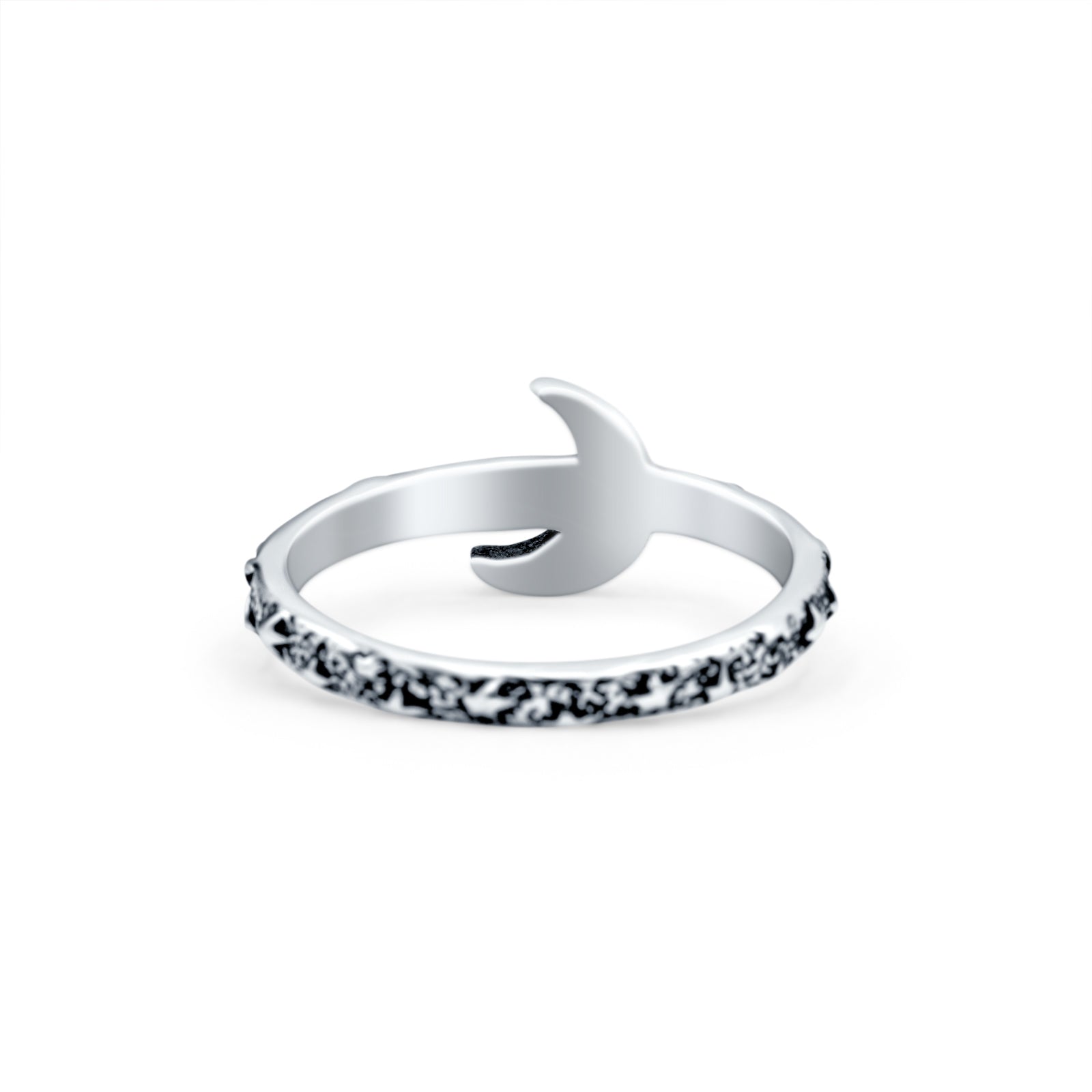Crescent Moon Ring Oxidized Band Solid 925 Sterling Silver Thumb Ring (8mm)