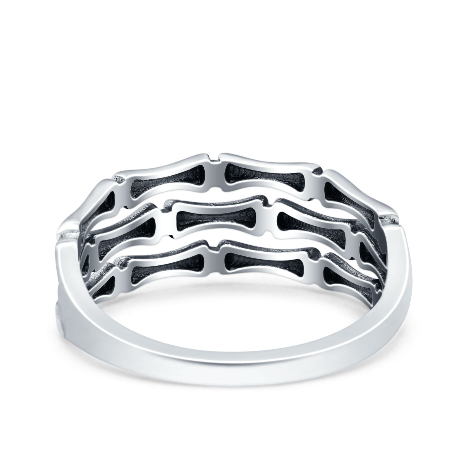 Bamboo Oxidized Band Solid 925 Sterling Silver Thumb Ring (7.7mm)