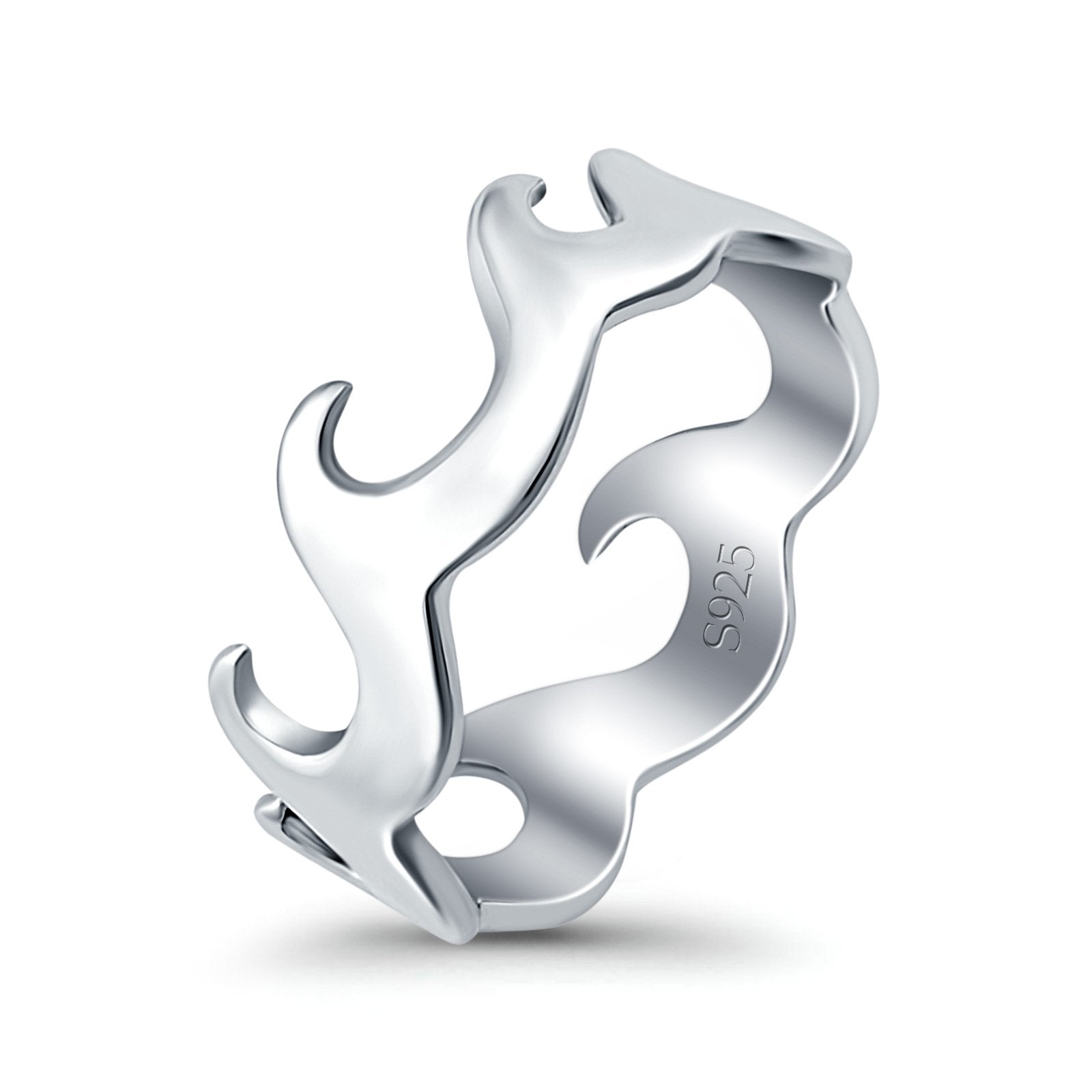 Wave Oxidized Band Solid 925 Sterling Silver Thumb Ring (7mm)