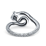 Garnet CZ Red Eye Snake Oxidized Band Solid 925 Sterling Silver Thumb Ring (12mm)