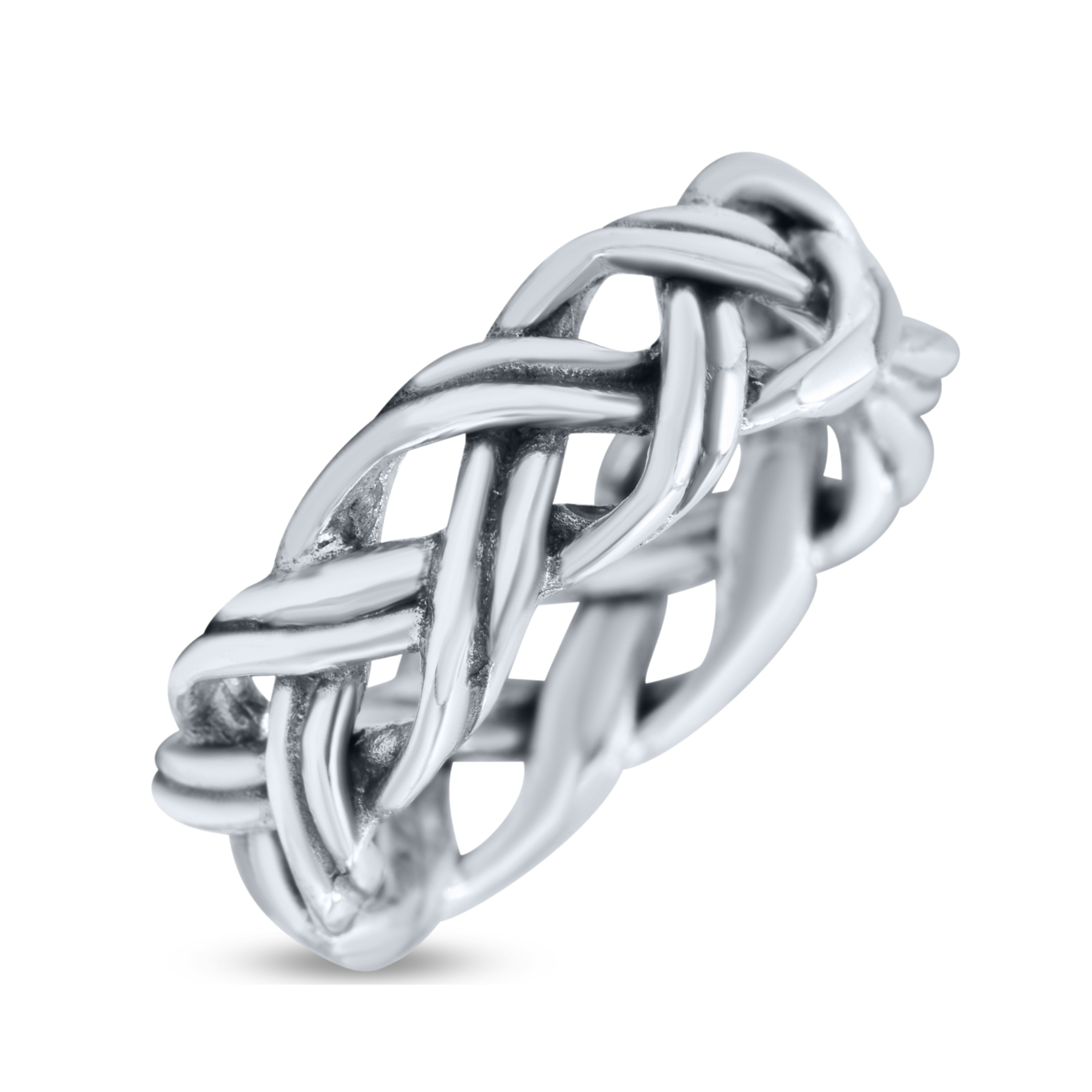 Double Braided Celtic Knot Criss Cross Oxidized Rounded  Band Thumb Ring