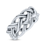 Double Braided Celtic Knot Criss Cross Oxidized Rounded  Band Thumb Ring