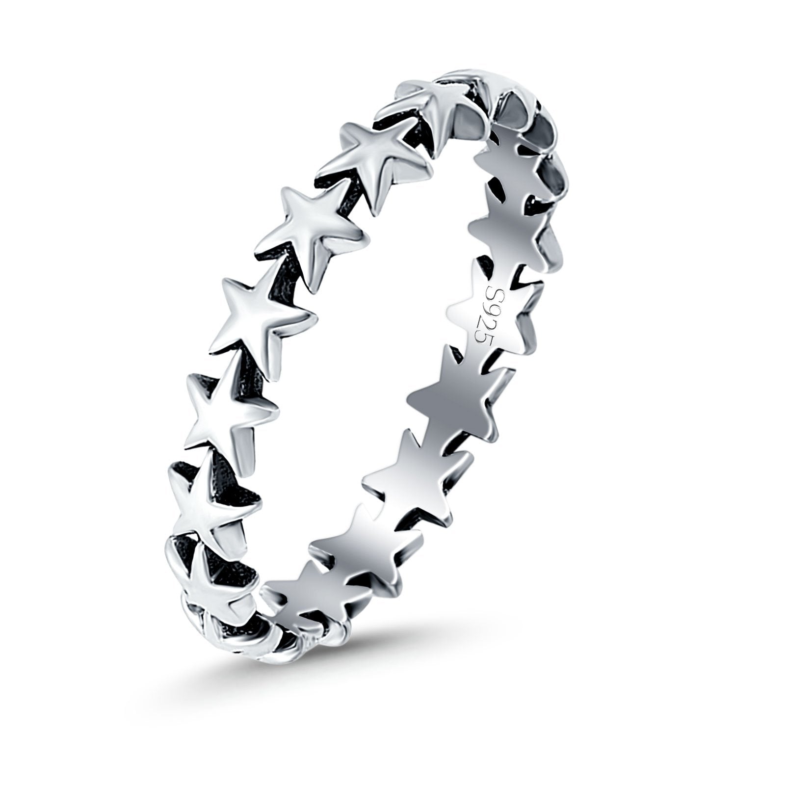 Stars Oxidized Band Solid 925 Sterling Silver Thumb Ring (4mm)