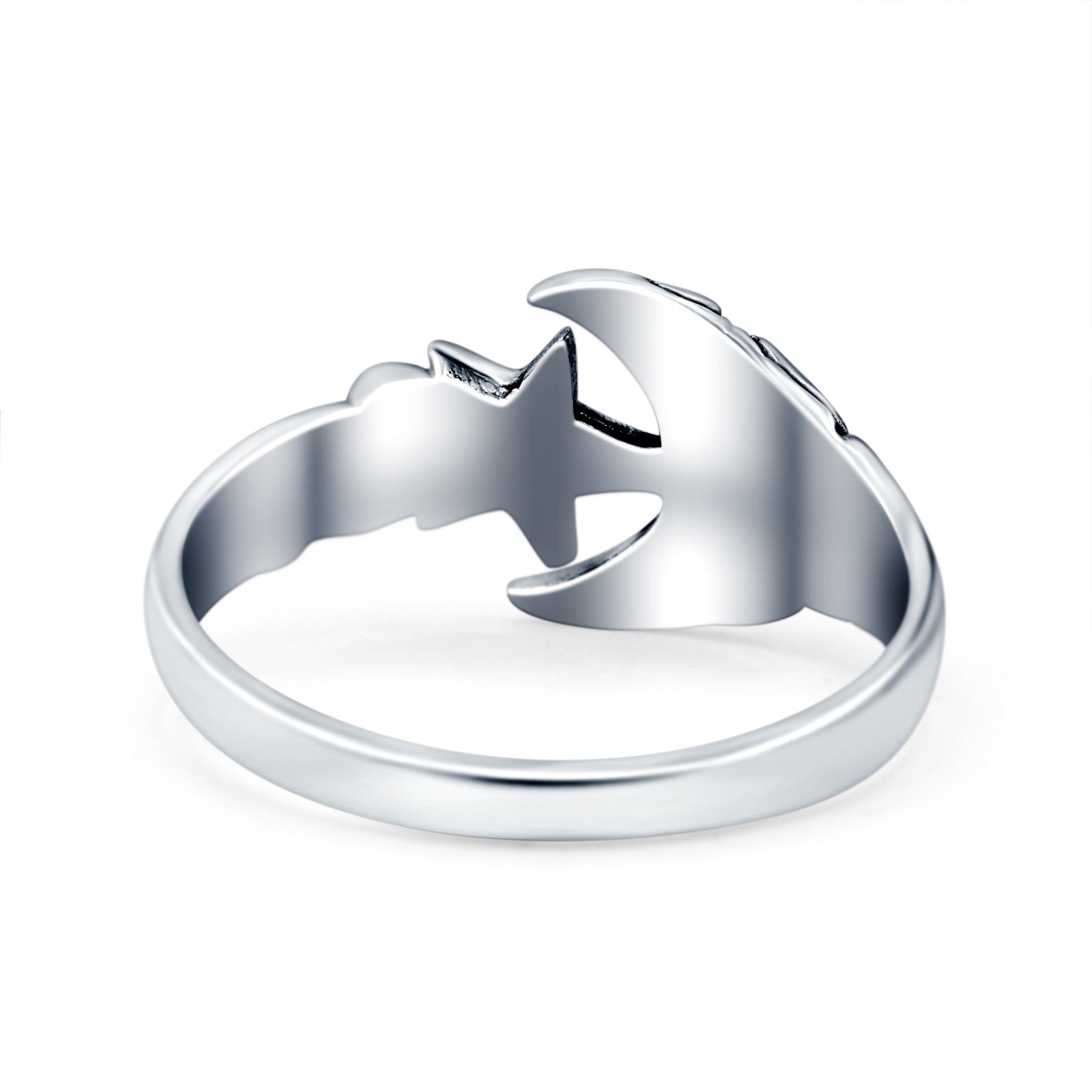 Moon & Star Oxidized Band Solid 925 Sterling Silver Thumb Ring (11mm)