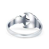 Moon & Star Oxidized Band Solid 925 Sterling Silver Thumb Ring (11mm)