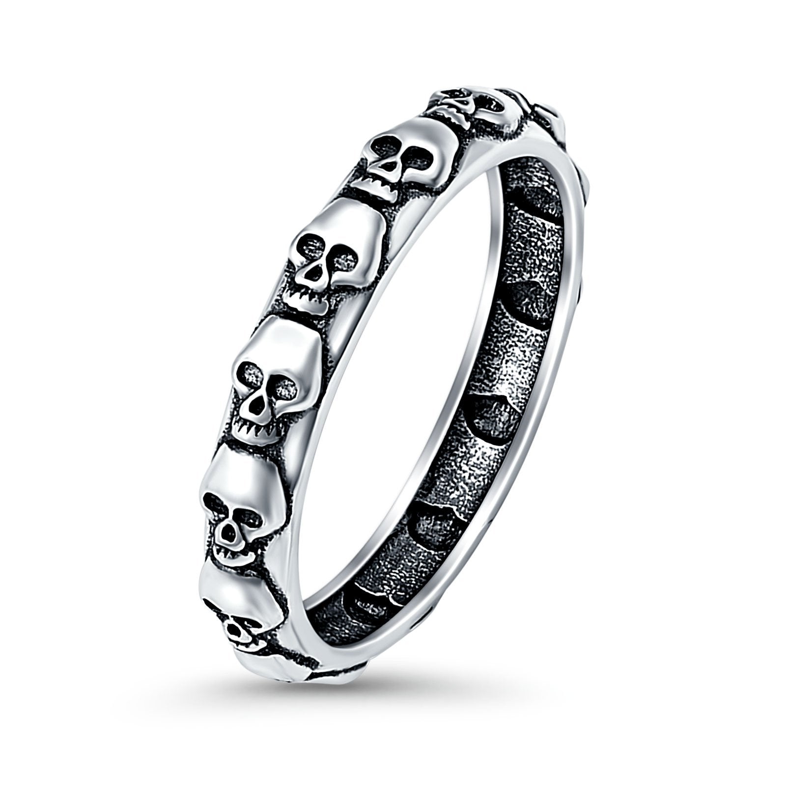 Skull Oxidized Band Solid 925 Sterling Silver Thumb Ring (4mm)