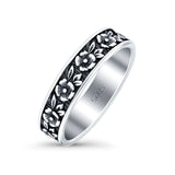 Flowers Oxidized Band Solid 925 Sterling Silver Thumb Ring (5mm)