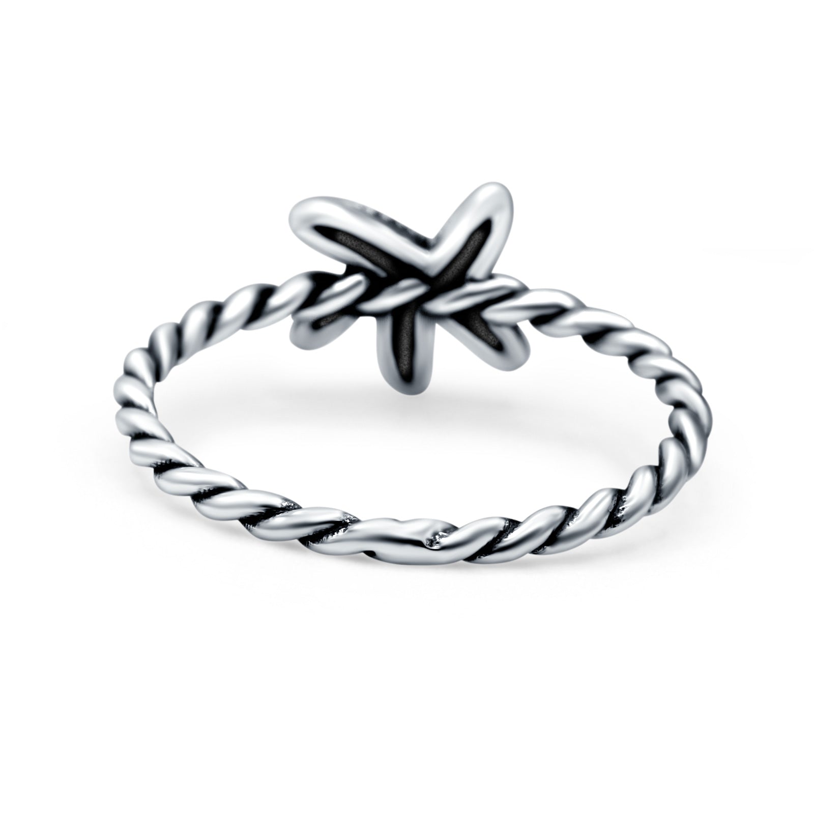 Starfish Band Oxidized Solid 925 Sterling Silver Thumb Ring (8mm)