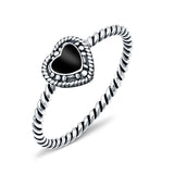 Petite Dainty Heart Promise Ring Band Simulated Black Onyx Oxidized Braided 925 Sterling Silver
