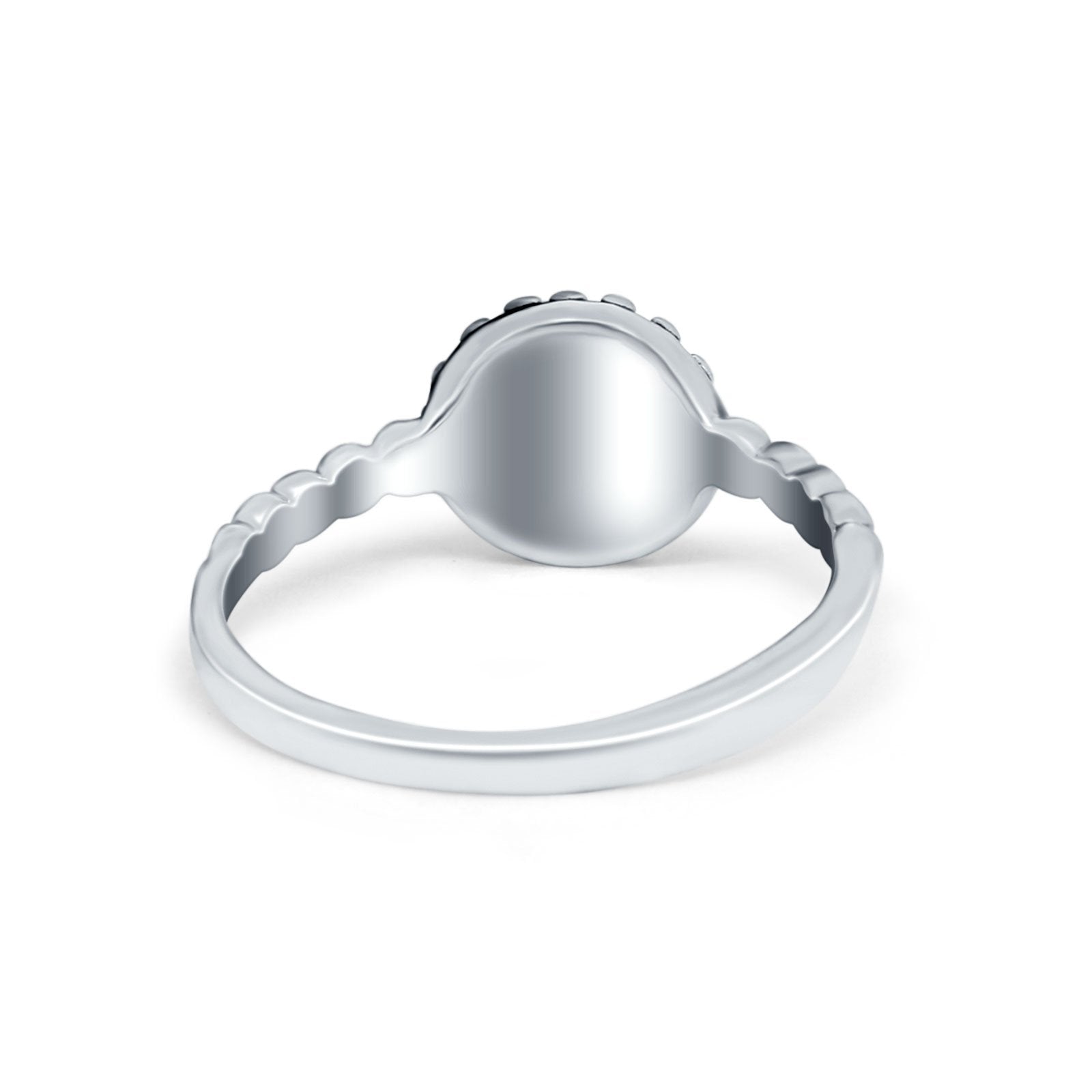 Petite Dainty Stone Oxidized Round Simulated Turquoise CZ 925 Sterling Silver
