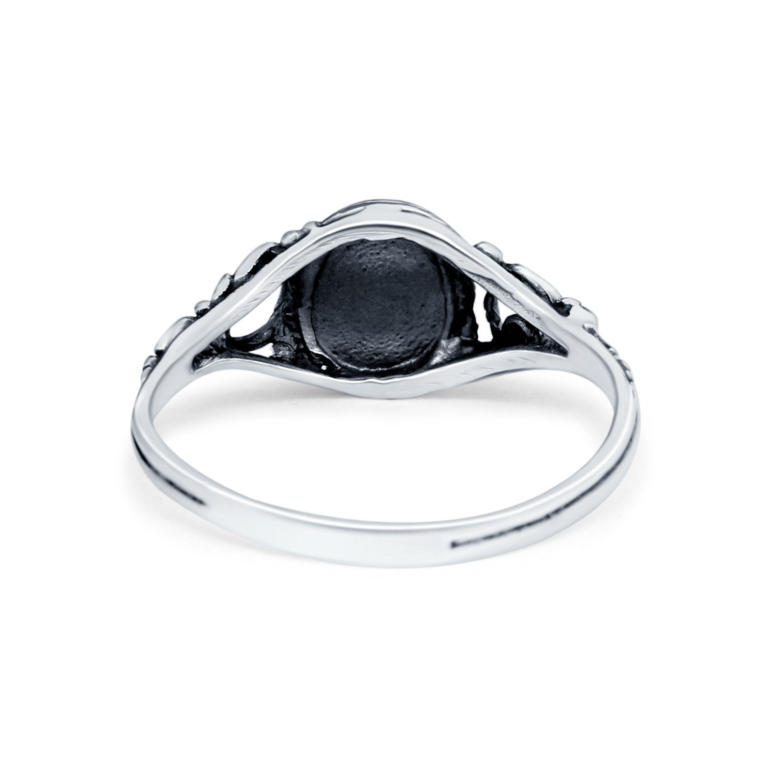 Filigree Oval Simulated Turquoise CZ Ring Oxidized Round 925 Sterling Silver