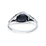 Filigree Oval Simulated Turquoise CZ Ring Oxidized Round 925 Sterling Silver