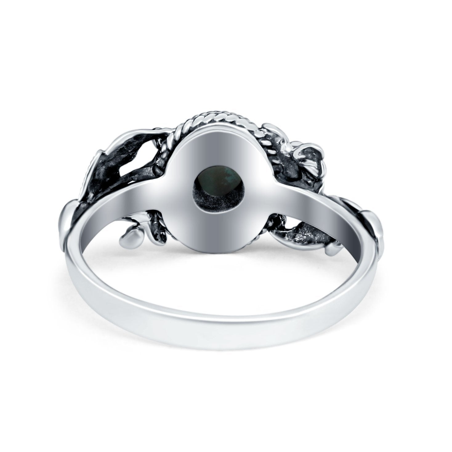Oxidized Finish Flower Oval Round Simulated Turquoise Ring 925 Sterling Silver