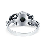 Oxidized Finish Flower Oval Round Simulated Turquoise Ring 925 Sterling Silver