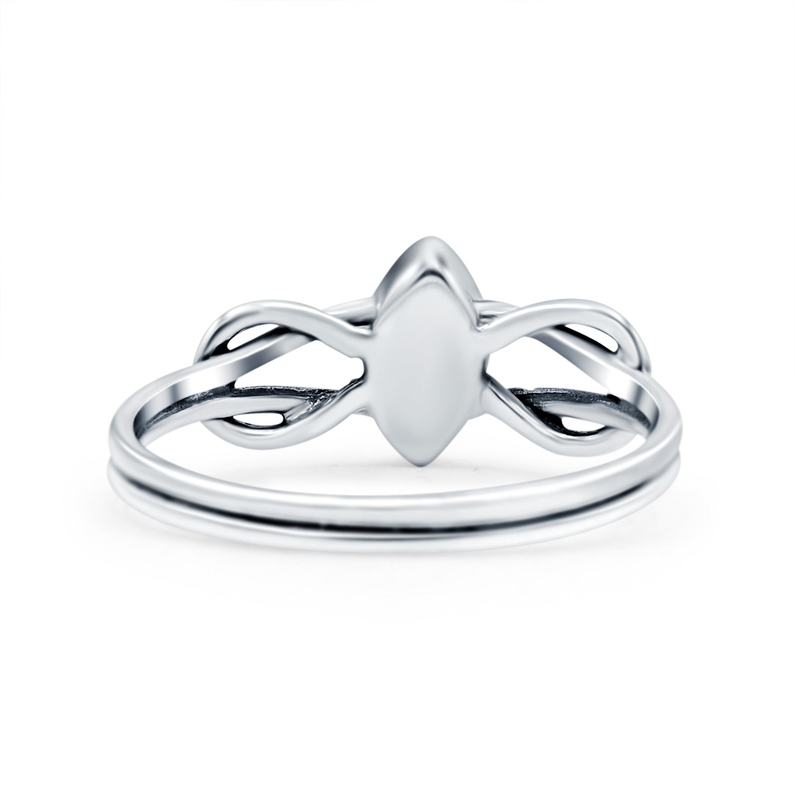 Celtic Knot Weave Petite Dainty Marquise Promise Ring Lab Created Blue Opal Band Oxidized Braided 925 Sterling Silver