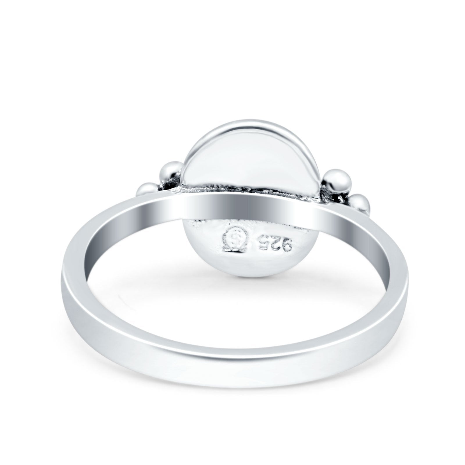 Petite Dainty Round Simulated Black Onyx Solitaire Band Oxidized Braided 925 Sterling Silver
