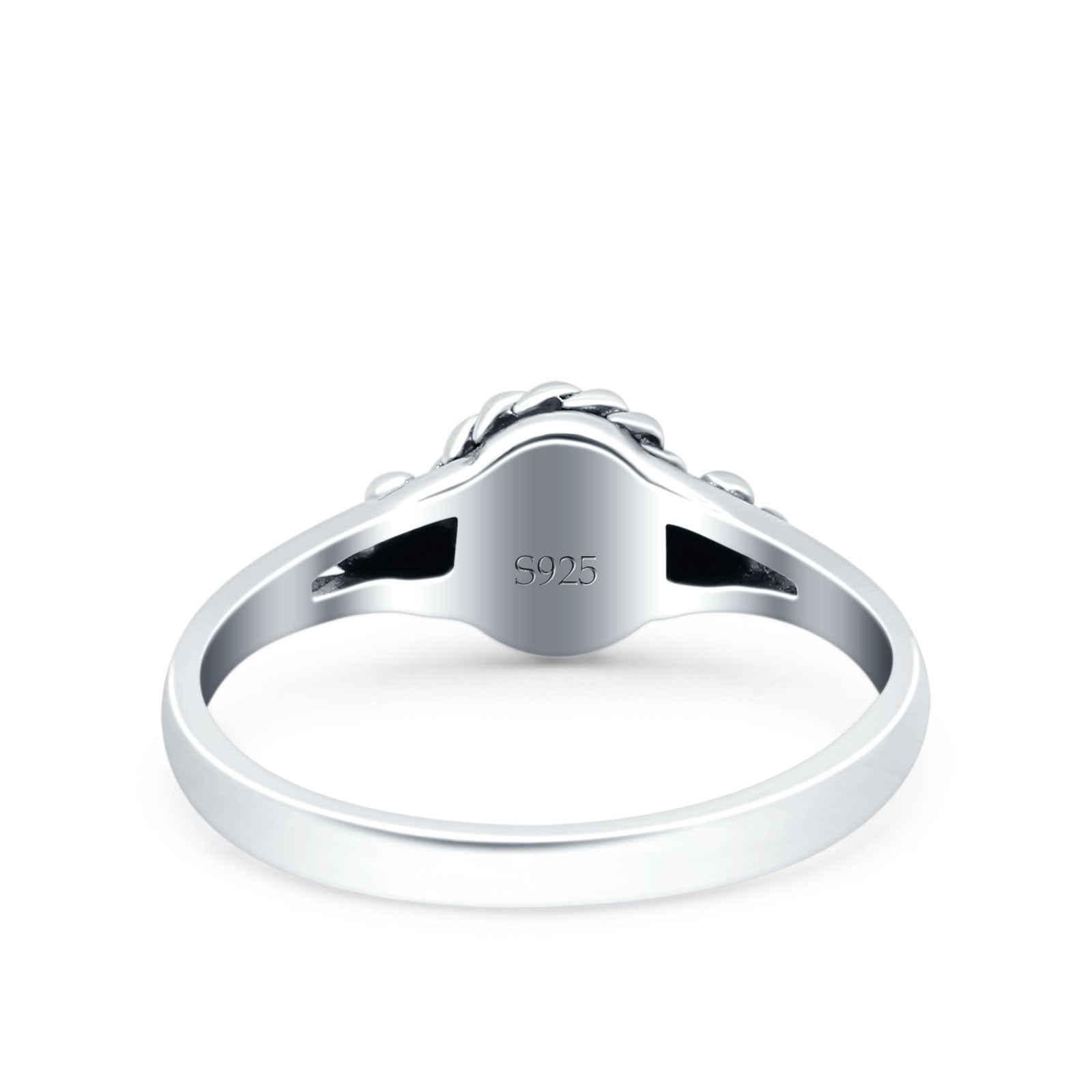 Vintage Style Lab Opal Petite Dainty Ring Solid Lab Created White Opal Round Oxidized 925 Sterling Silver