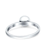 Petite Dainty Lab Opal Ring Solid Round Oxidized Lab Created White Opal 925 Sterling Silver