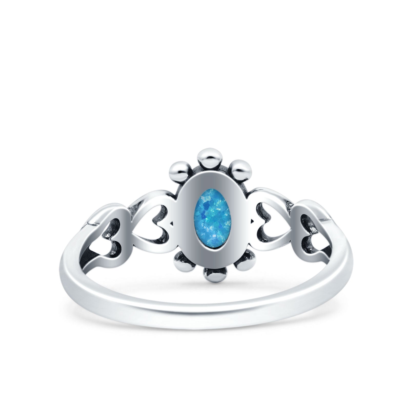 Solitaire Petite Heart Lab Created Blue Opal Promise Ring Band Oxidized Braided 925 Sterling Silver