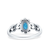 Solitaire Petite Heart Lab Created Blue Opal Promise Ring Band Oxidized Braided 925 Sterling Silver