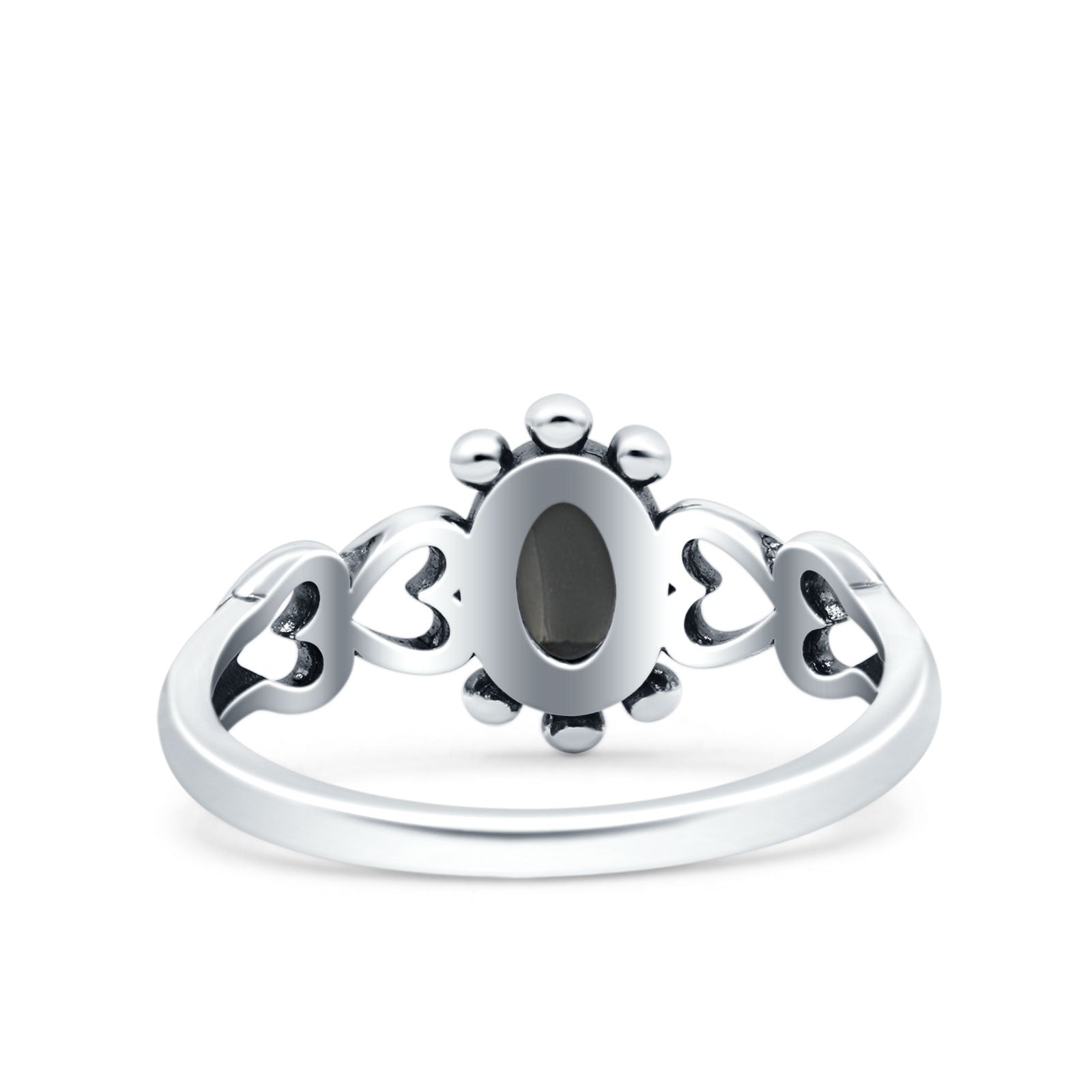 Solitaire Petite Heart Simulated Black Onyx Promise Ring Band Oxidized Braided 925 Sterling Silver