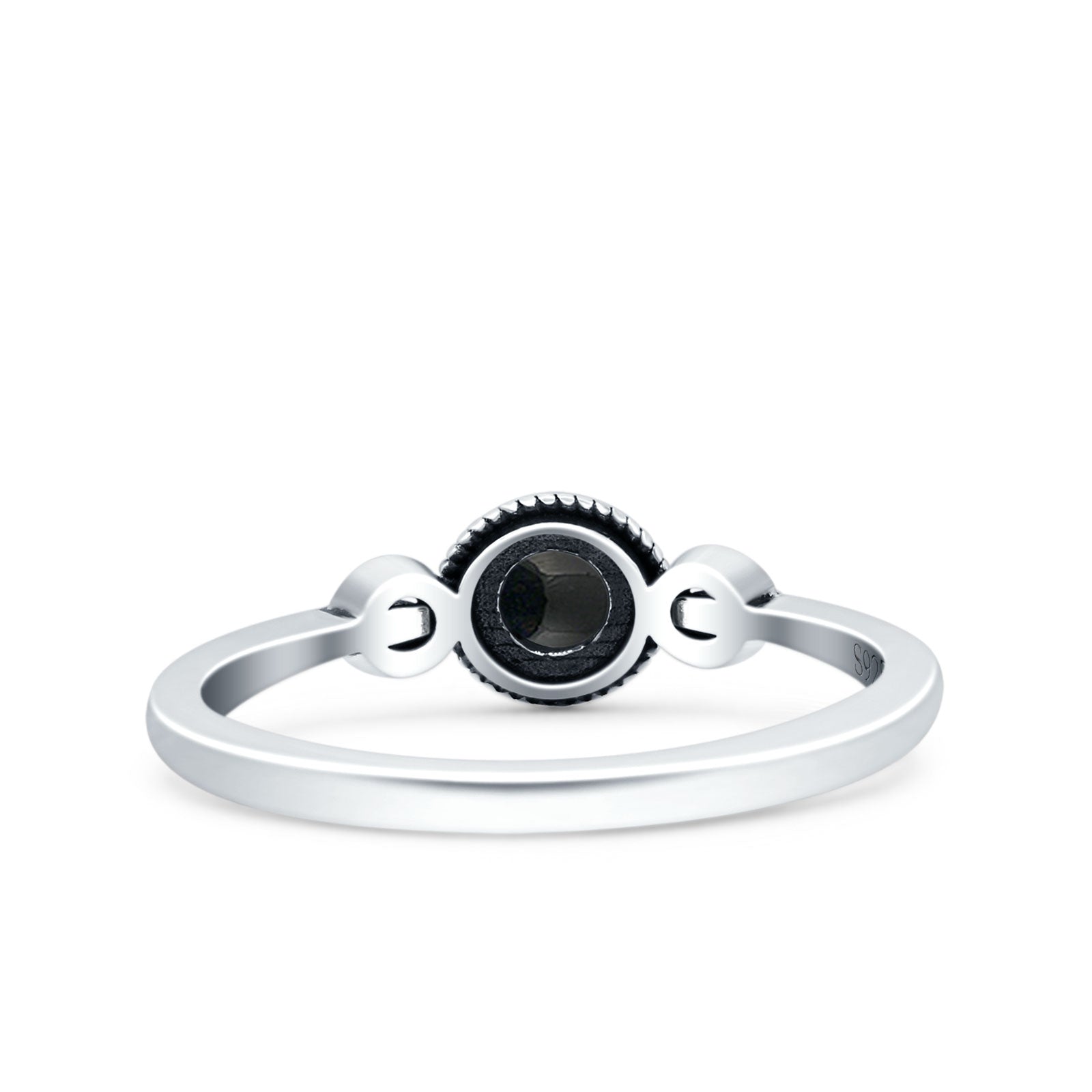 Promise Band Oxidized Round Simulated Black Agate Petite Dainty Ring 925 Sterling Silver