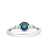 Promise Band Oxidized Round Lab Created Blue Opal Petite Dainty Ring 925 Sterling Silver