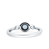 Promise Band Oxidized Round Lab Created White Opal Petite Dainty Ring 925 Sterling Silver