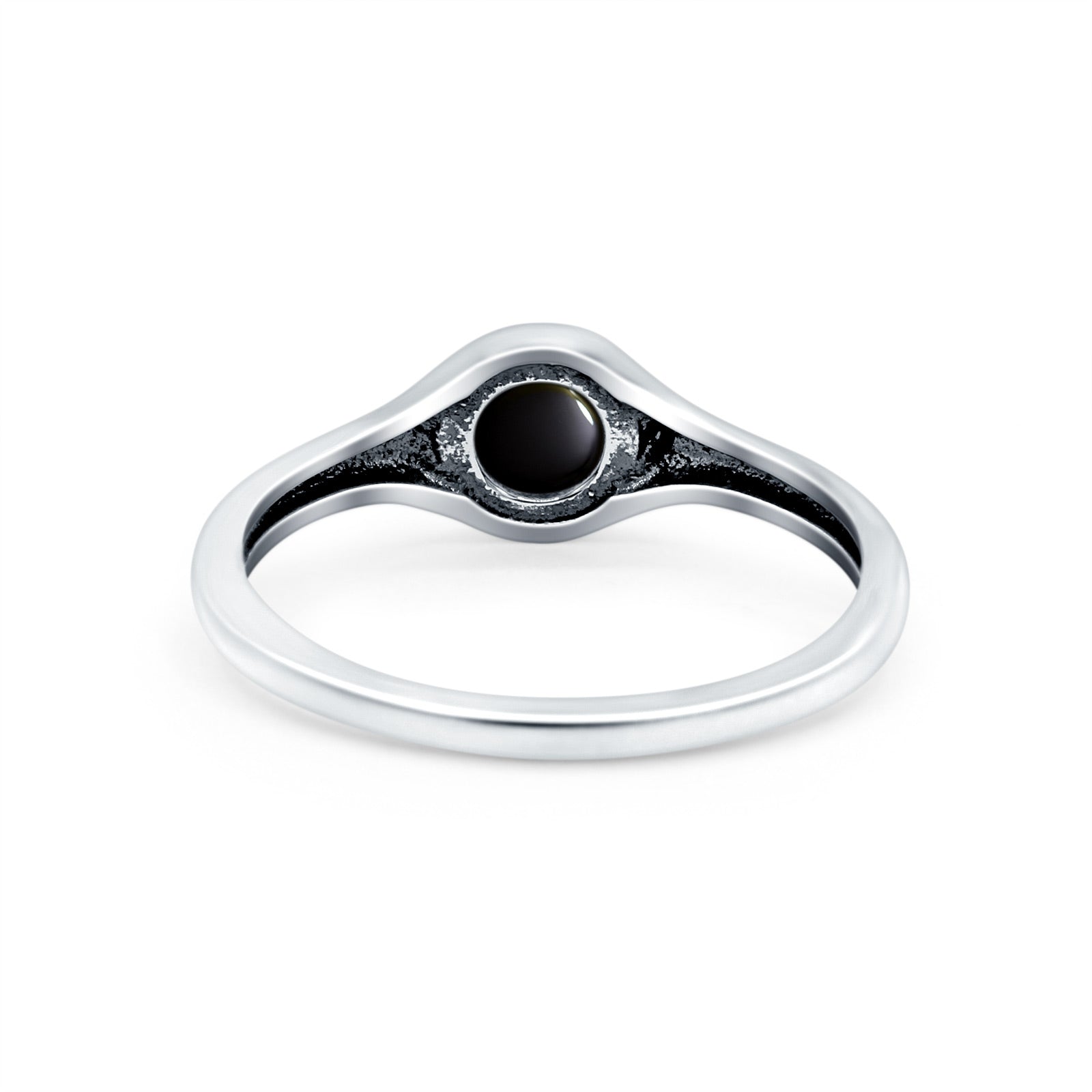 Petite Dainty Round Promise Ring Solid Oxidized Simulated Black Onyx 925 Sterling Silver