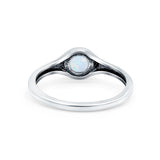 Petite Dainty Round Promise Ring Solid Oxidized Lab Created White Opal 925 Sterling Silver