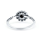 Flower Style Petite Dainty Round Ring Solid Oxidized Simulated Black Onyx 925 Sterling Silver