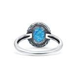Petite Dainty Lab Opal Ring Solid Round Oxidized Lab Created Blue Opal 925 Sterling Silver