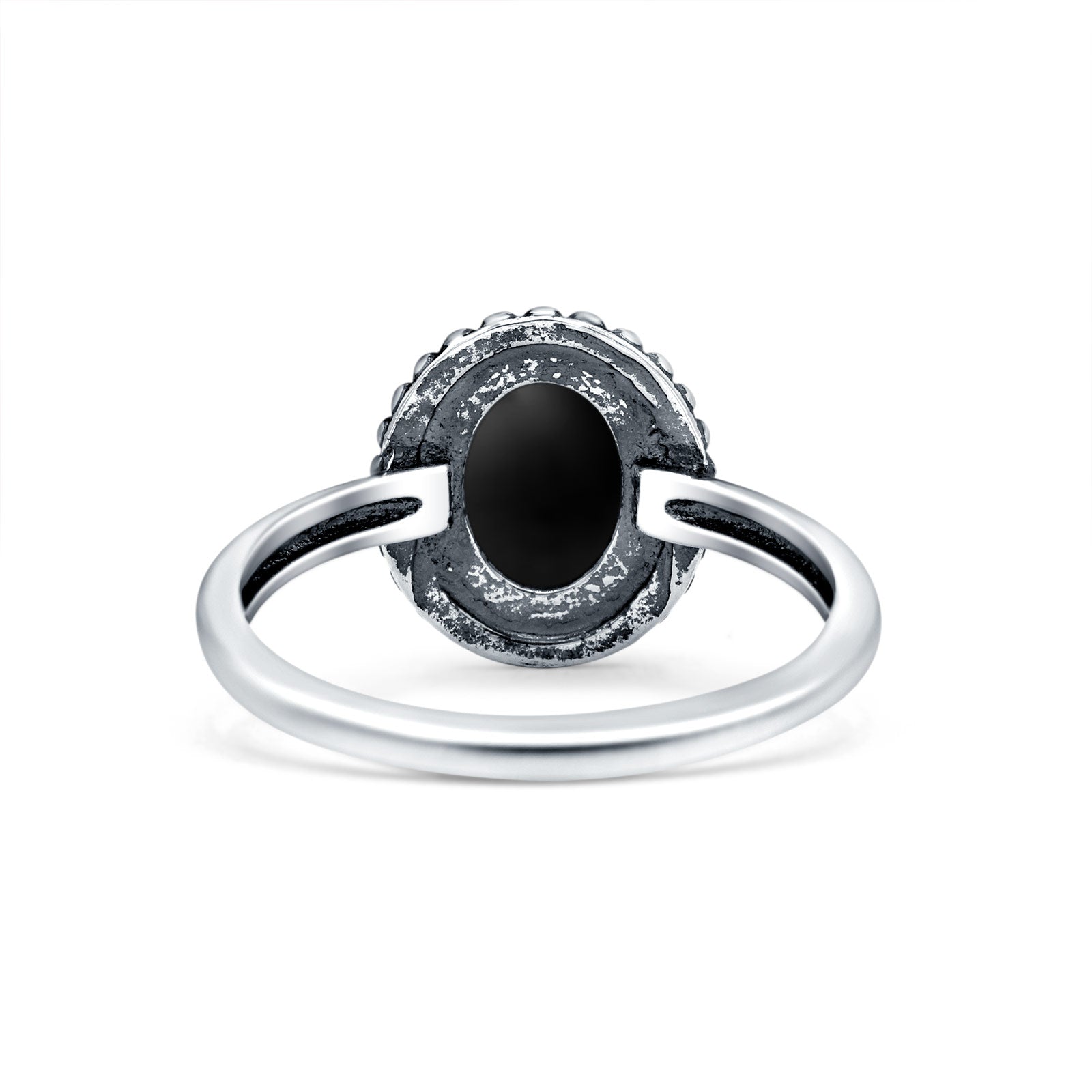 Petite Dainty Lab Opal Ring Solid Round Oxidized Simulated Black Onyx 925 Sterling Silver