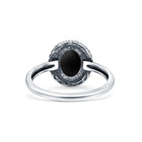 Petite Dainty Lab Opal Ring Solid Round Oxidized Simulated Black Onyx 925 Sterling Silver