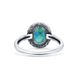 Petite Dainty Lab Opal Ring Solid Round Oxidized Simulated Turquoise 925 Sterling Silver