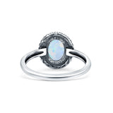 Petite Dainty Lab Opal Ring Solid Round Oxidized Lab Created White Opal 925 Sterling Silver
