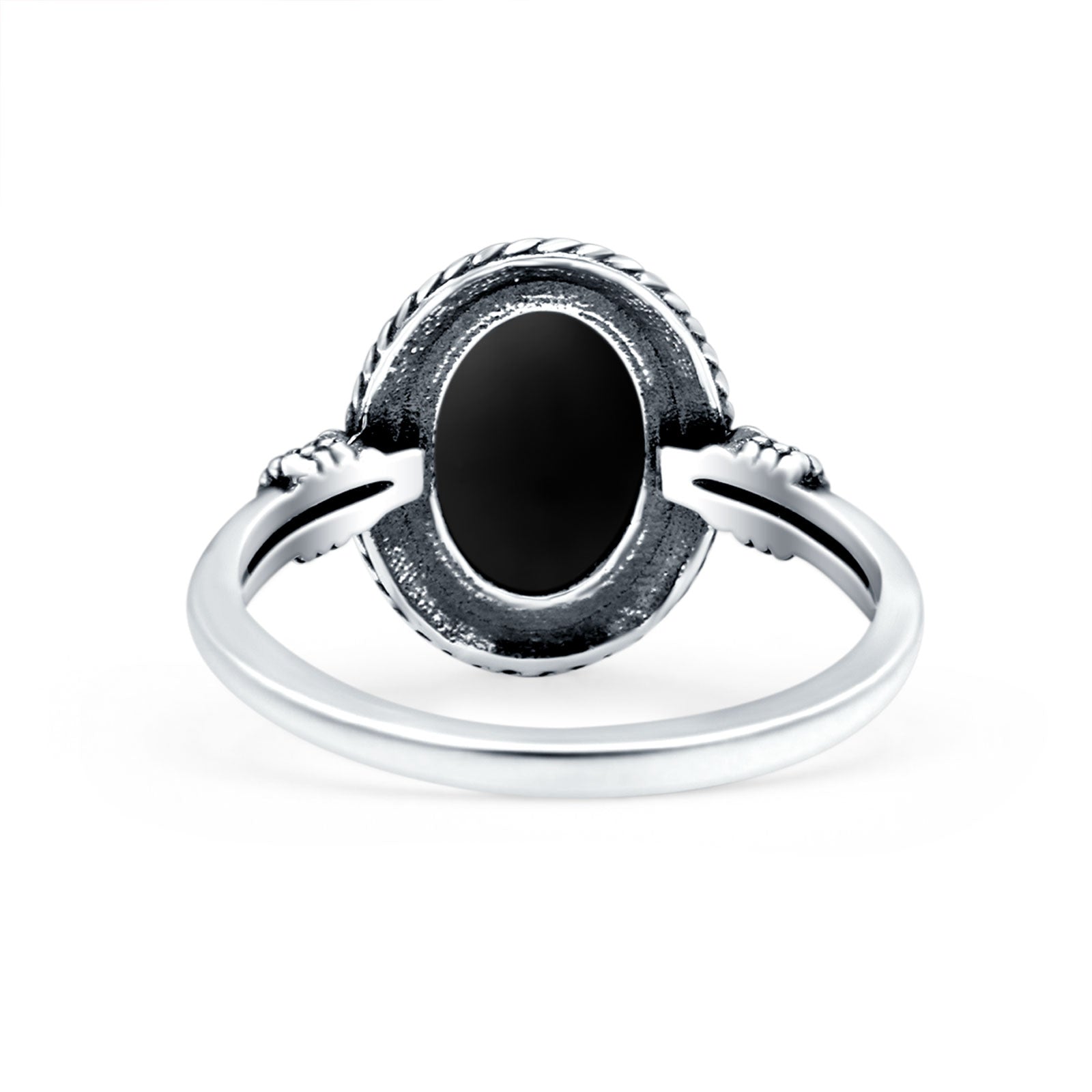 Petite Dainty Vintage Style Simulated Black Onyx Ring Solid Oval Oxidized 925 Sterling Silver