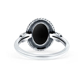 Petite Dainty Vintage Style Simulated Black Onyx Ring Solid Oval Oxidized 925 Sterling Silver