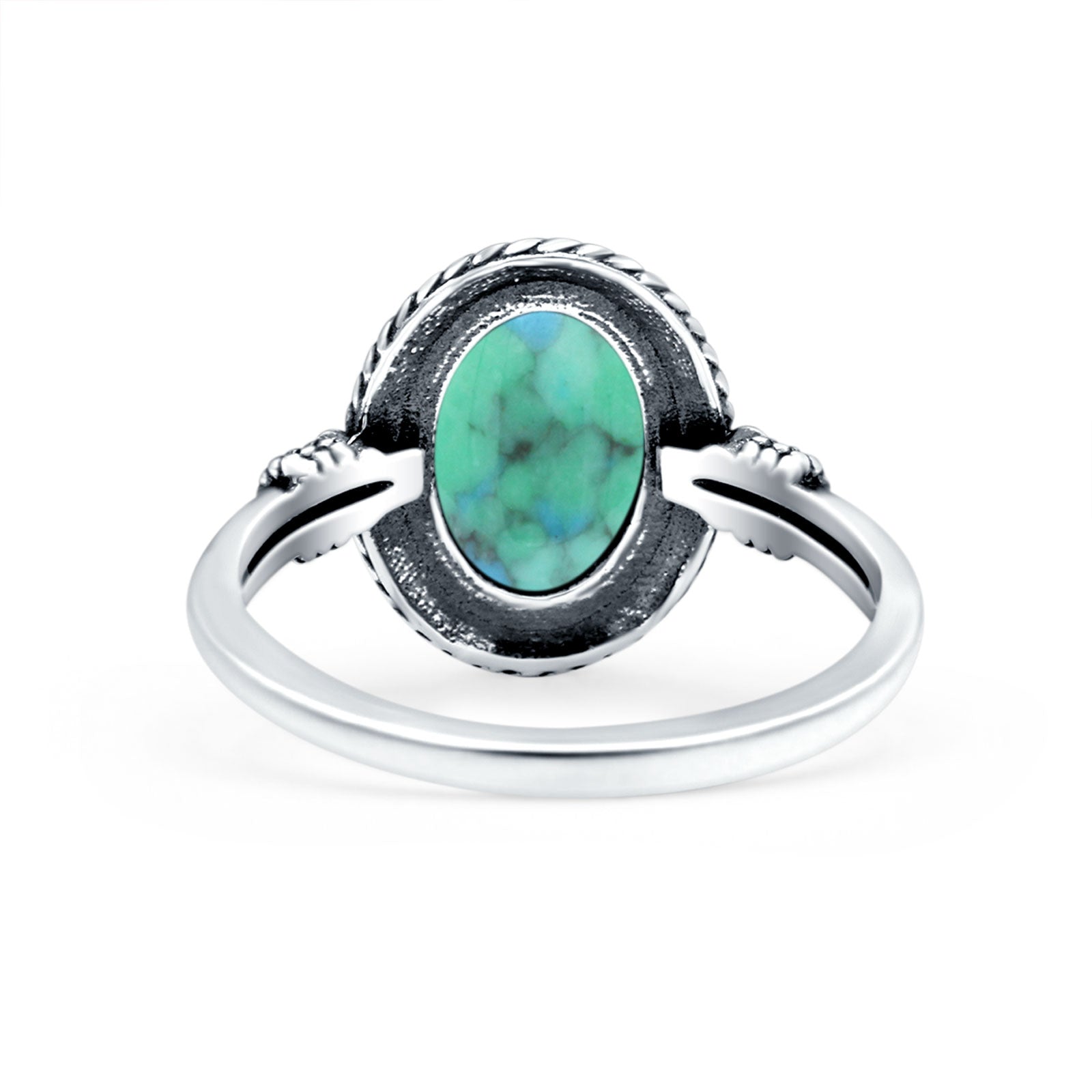 Petite Dainty Vintage Style Simulated Turquoise Ring Solid Oval Oxidized 925 Sterling Silver