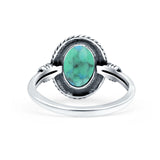 Petite Dainty Vintage Style Simulated Turquoise Ring Solid Oval Oxidized 925 Sterling Silver