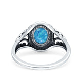 Petite Dainty Vintage Style Oval Ring Solid Lab Created Blue Opal 925 Sterling Silver