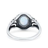Petite Dainty Vintage Style Oval Ring Solid Lab Created White Opal 925 Sterling Silver